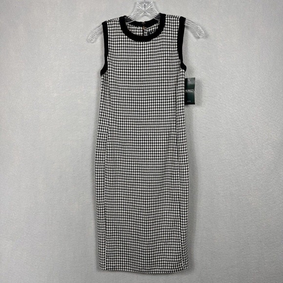 NWT Lauren Ralph Lauren Midi Dress Petite XS Houndstooth Print Sleeveless - Picture 2 of 14